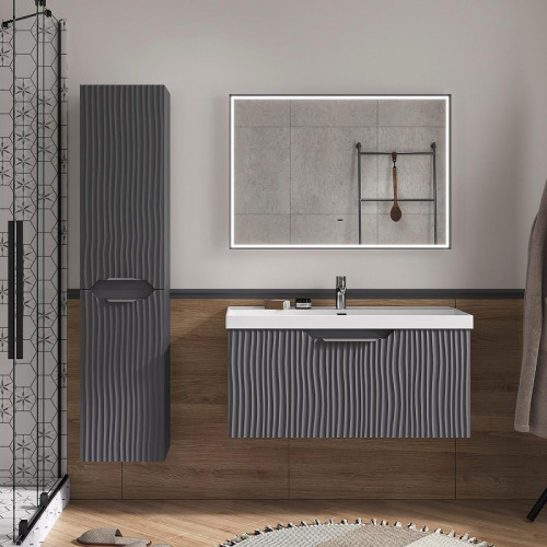 Шкаф пенал Equil Mirage 36 ppMIRAGE36.L.KZ-07 подвесной с бельевой корзиной цвет Графит софт