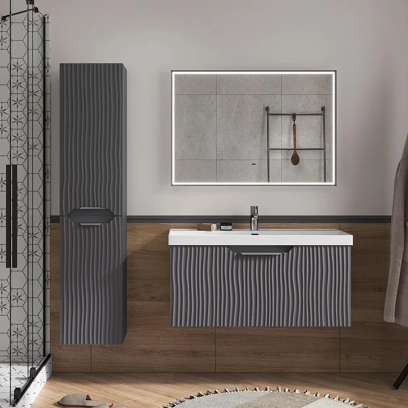Шкаф пенал Equil Mirage 36 ppMIRAGE36.L.KZ-07 подвесной с бельевой корзиной цвет Графит софт