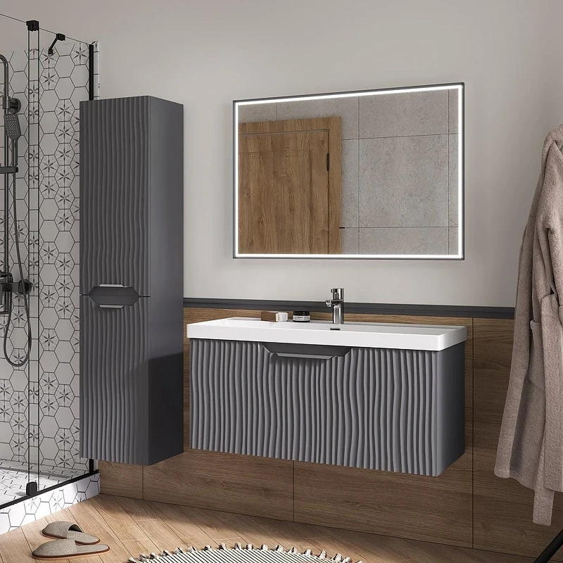Шкаф пенал Equil Mirage 36 ppMIRAGE36.L.KZ-07 подвесной с бельевой корзиной цвет Графит софт
