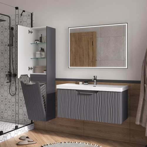 Шкаф пенал Equil Mirage 36 ppMIRAGE36.L.KZ-07 подвесной с бельевой корзиной цвет Графит софт