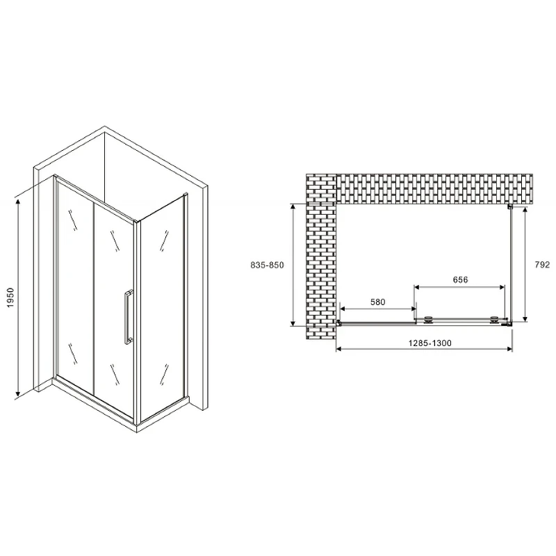 Душевой уголок Abber Schwarzer Diamant 130x85 AG30130BH-S85B профиль Черный стекло прозрачное