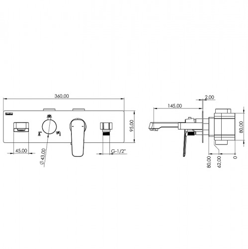 Душевая система Teska Life Pro AS3180 Черный матовый нержавеющая сталь встраиваемый