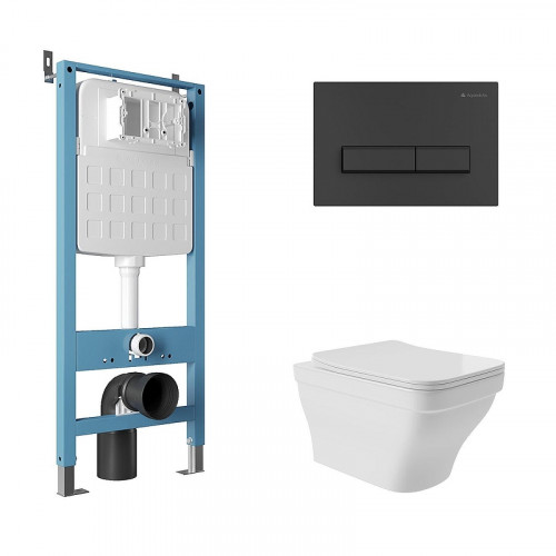 Комплект унитаза с инсталляцией Aqueduto Esteta AQDS165 цвет Белый с сиденьем Микролифт и клавишей смыва цвет Черный матовый