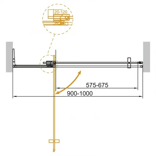 Душевая дверь Cezares Slider 100 SLIDER-B-1-90/100-C-BORO профиль Брашированное золото стекло прозрачное