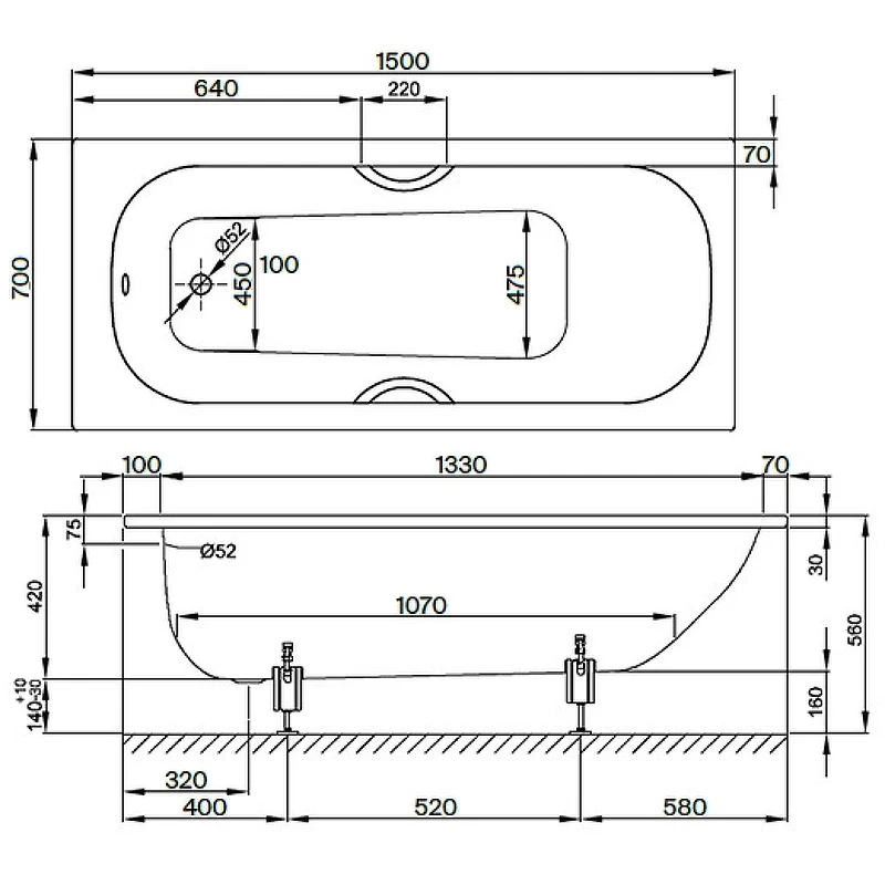 Стальная ванна Bette Form 150х70 2941-000ADARPLUS с антискользящим покрытием