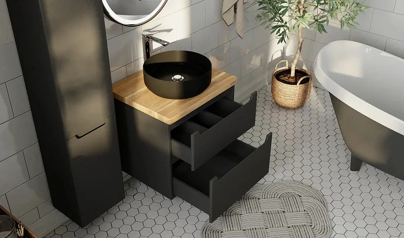 Тумба под раковину Jorno Wood 60 wood.01.60/P/GR подвесная Серая МДФ / ЛДСП