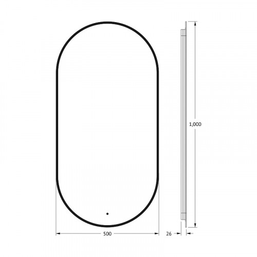 Зеркало Defesto Aura 50х100 DF 2934R с подсветкой 26W-3000K/ИК - выключатель/Теплый белый свет/Черная рама