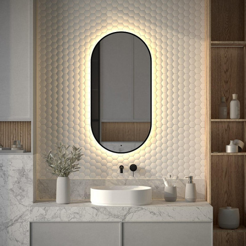 Зеркало Defesto Aura 50х100 DF 2934R с подсветкой 26W-3000K/ИК - выключатель/Теплый белый свет/Черная рама