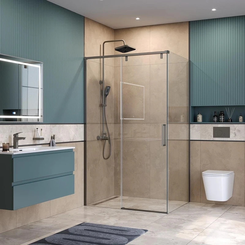 Душевой уголок BelBagno Soft Close-1 110x100 SOFT_CLOSE-1-AH-1-110/100-C-GM профиль Оружейная сталь стекло прозрачное