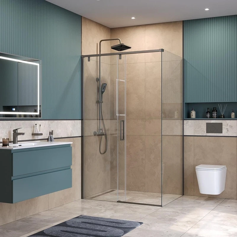 Душевой уголок BelBagno Soft Close-1 110x100 SOFT_CLOSE-1-AH-1-110/100-C-GM профиль Оружейная сталь стекло прозрачное