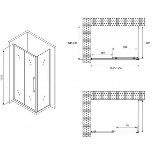 Душевой уголок Abber Schwarzer Diamant 130x60 AG30130MH-S60M профиль Хром стекло матовое