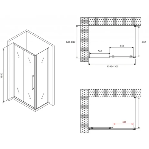 Душевой уголок Abber Schwarzer Diamant 130x60 AG30130MH-S60M профиль Хром стекло матовое
