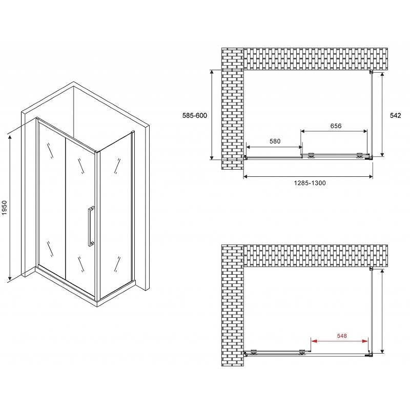 Душевой уголок Abber Schwarzer Diamant 130x60 AG30130MH-S60M профиль Хром стекло матовое