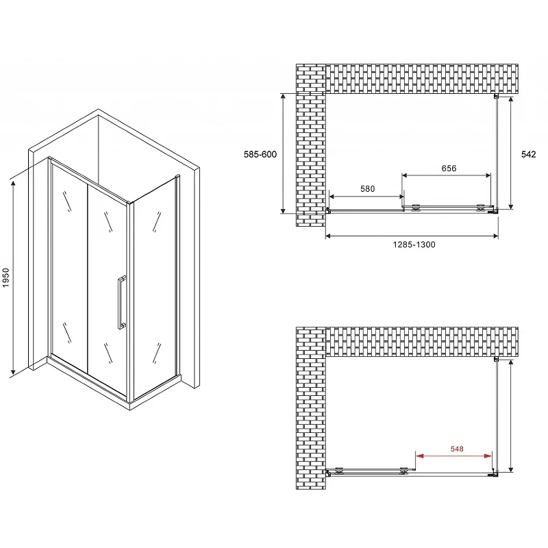Душевой уголок Abber Schwarzer Diamant 130x60 AG30130MH-S60M профиль Хром стекло матовое