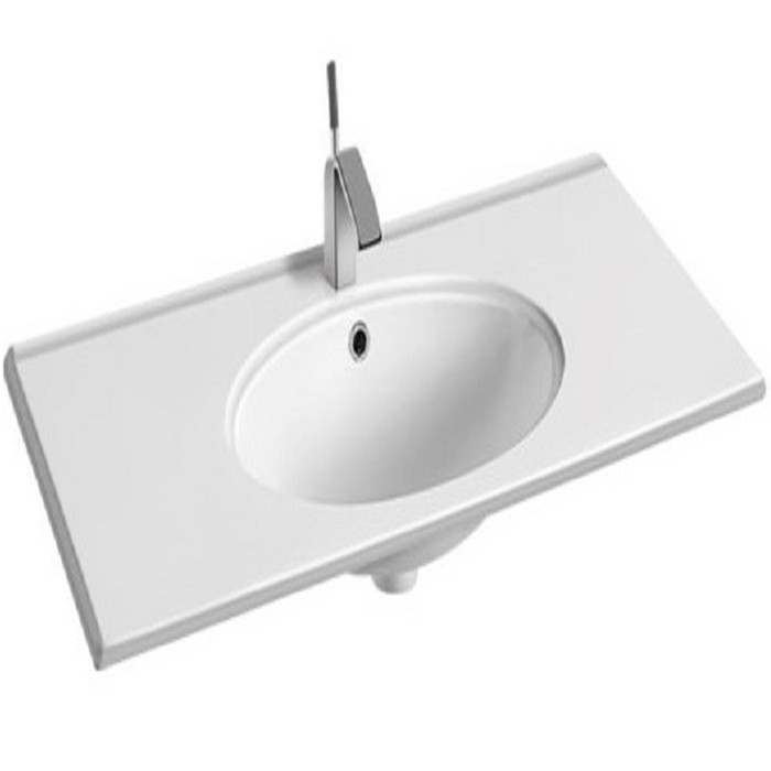 Раковина CeramaLux 91 9090F Белая фаянс полувстраиваемая