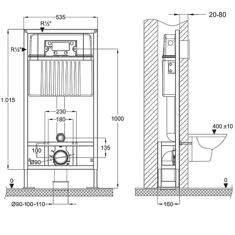 Инсталляция Bettoserb Sava Free Standing SFS40006462 для унитаза с клавишей смыва Хром матовый