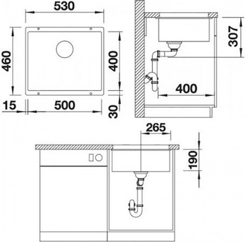 Кухонная мойка Blanco Rotan 500-U 526098 Черная искусственный камень (литьевой мрамор) встраиваемый