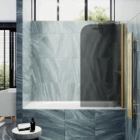 Шторка на ванну Maybah Glass MGV-614-3 600x1400 поворотная на монопетле Золото стекло графитовое матовое
