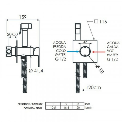 Гигиенический душ со смесителем Remer Qubika Q65 Хром латунь встраиваемый
