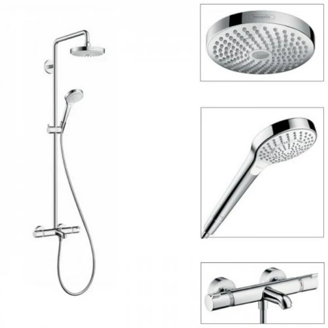 Душевая система Hansgrohe Croma Select S 27351400 с термостатом Хром Белая латунь на стену