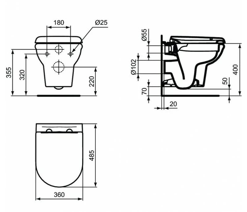 Унитаз Ideal Standard Exacto Rimless R002601 подвесной с сиденьем Микролифт фарфор подвесной