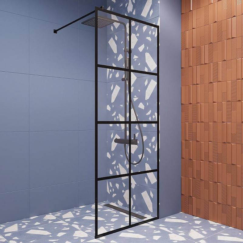 Душевая перегородка DIWO Коломна 80 MG-KOL-80-BL профиль Черный матовый стекло с рисунком
