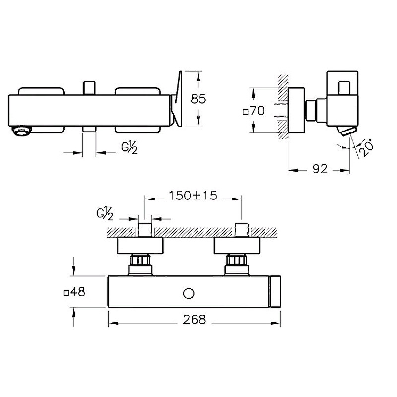 Смеситель для ванны Vitra Brava A42613EXP Хром латунь на стену