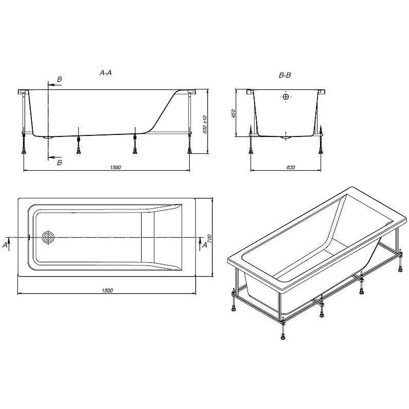 Акриловая ванна Roca Easy 150x70 ZRU9302904 без гидромассажа
