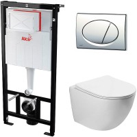 Комплект унитаза Vincea Globo VT1-14S с инсталляцией Alcaplast Sadromodul AM101/1120-3:1 RU M71-0001 с сиденьем Микролифт и клавишей смыва Хром фарфор подвесной