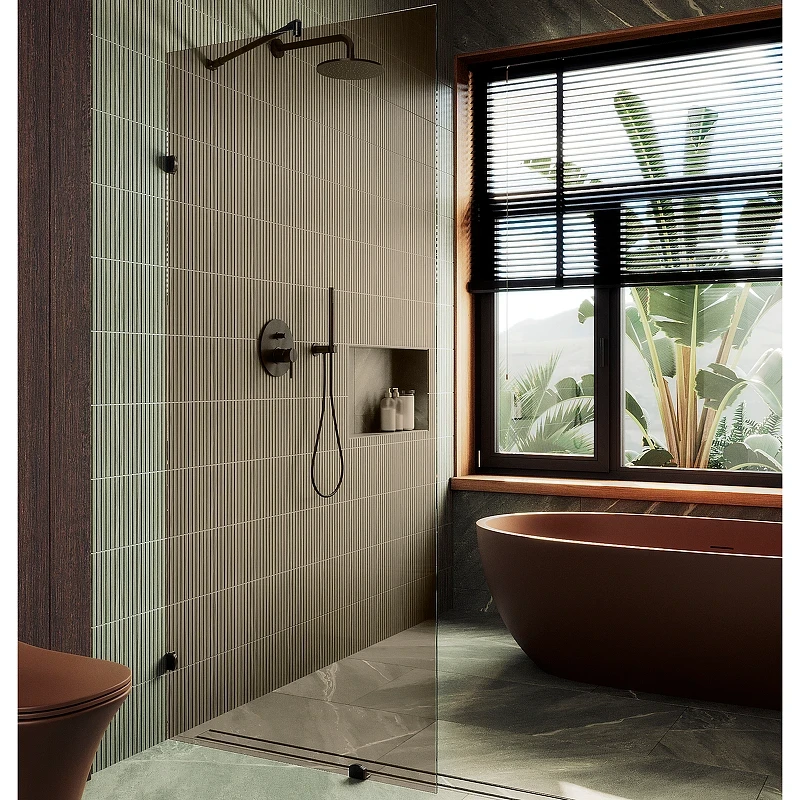 Душевая перегородка Maybah Glass MGD-263-6 890x1950 коннектор стена-стекло Черный стекло бронзовое
