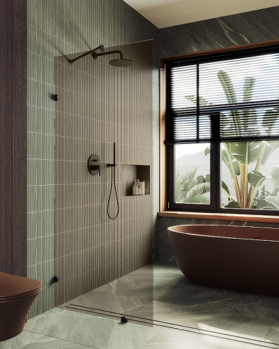 Душевая перегородка Maybah Glass MGD-263-6 890x1950 коннектор стена-стекло Черный стекло бронзовое