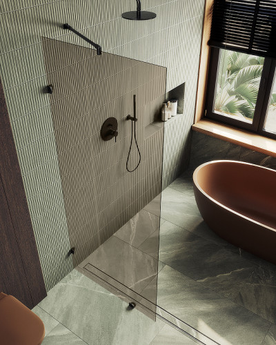 Душевая перегородка Maybah Glass MGD-263-6 890x1950 коннектор стена-стекло Черный стекло бронзовое