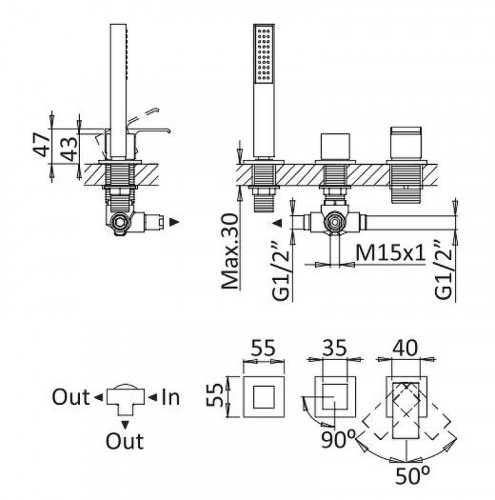 Смеситель на борт ванны Cezares Porta PORTA-BVDM3-NOP цвет Черный матовый