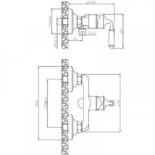 Смеситель для душа ESKO Prague PG 80 Бронза сатин латунь на стену