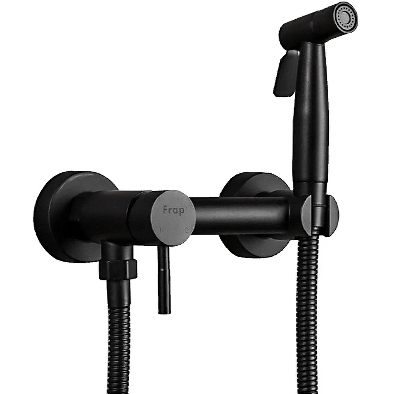 Гигиенический душ со смесителем Frap F7503-6 Черный матовый латунь на стену