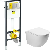 Комплект унитаза Vincea Globo VT1-14S с инсталляцией Viega Prevista Dry 8524.14 792596 с сиденьем Микролифт и клавишей смыва Хром фарфор подвесной