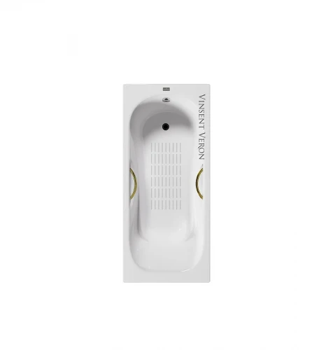 Чугунная ванна Vinsent Veron Aura 170x70 VAU1707042H/VH0015GD-AS цвет Белый с дугообразными золотыми ручками и антискользящим покрытием