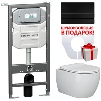 Комплект унитаза с инсталляцией Ceramicanova Play CN3001_1002B_1000 с сиденьем Микролифт и Черной матовой клавишей смыва фаянс подвесной