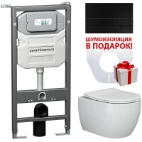 Комплект унитаза с инсталляцией Ceramicanova Play CN3001_1002B_1000 с сиденьем Микролифт и Черной матовой клавишей смыва фаянс подвесной