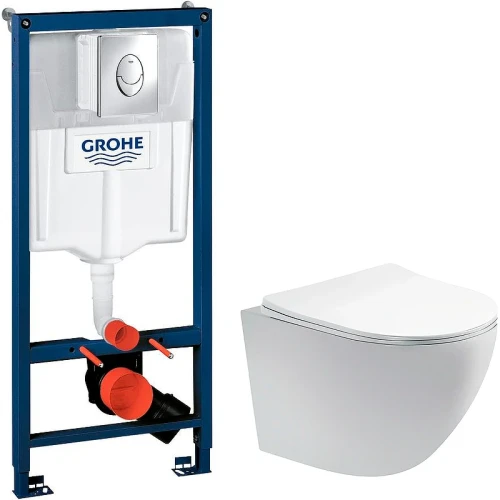 Комплект унитаза Aquatek Европа AQ1900-00 с инсталляцией Grohe Rapid SL 38721001 с сиденьем Микролифт и клавишей смыва Хром фарфор подвесной