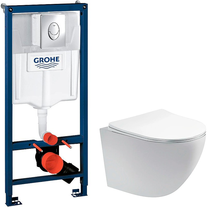 Комплект унитаза Aquatek Европа AQ1900-00 с инсталляцией Grohe Rapid SL 38721001 с сиденьем Микролифт и клавишей смыва Хром фарфор подвесной
