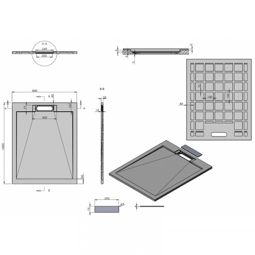 Душевой поддон из искусственного камня Esbano Luxe ESP-LX108B 100x80 ESPLX 108B Черный матовый