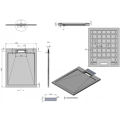 Душевой поддон из искусственного камня Esbano Luxe ESP-LX108B 100x80 ESPLX 108B Черный матовый