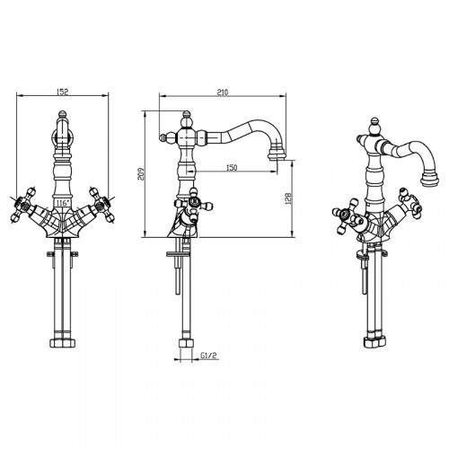 Смеситель для раковины Boheme Royal Cristal 292-Royal/CRST Золото латунь