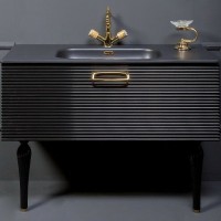 Тумба под раковину Boheme Armadi Art Vallessi Avangarde Linea 80 842-080-BG подвесная Черная Золото МДФ / ЛДСП