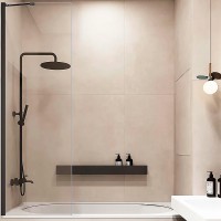 Шторка на ванну Veconi Palau 100 PL84B-100-01-C7 профиль Черный матовый стекло прозрачное