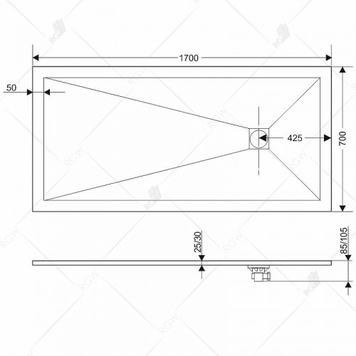 Душевой поддон из искусственного камня RGW Stone Tray ST-0177G 170x70 16152717-02 Графит