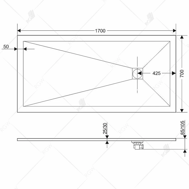 Душевой поддон из искусственного камня RGW Stone Tray ST-0177G 170x70 16152717-02 Графит