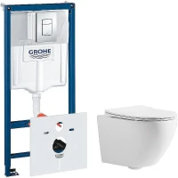Унитаз с инсталляцией CeramaLux 2197 + Grohe Rapid SL 38775001 с сиденьем Микролифт и клавишей смыва Хром