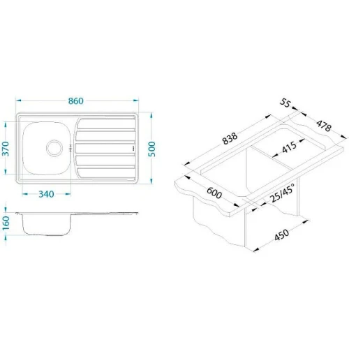 Кухонная мойка Alveus Zoom 30 NAT-90 860x500 1098773 Натуральная сталь нержавеющая сталь встраиваемый